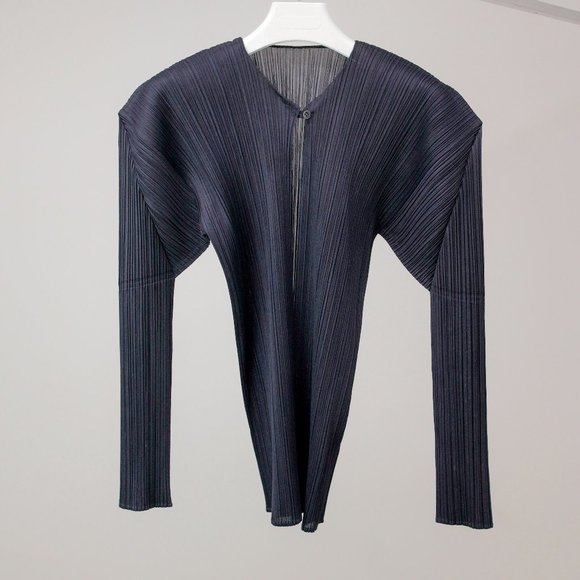 Issey Miyake Tops - SOLD Pleats Please Issey Miyake Midnight Blue Pleated Cardigan
